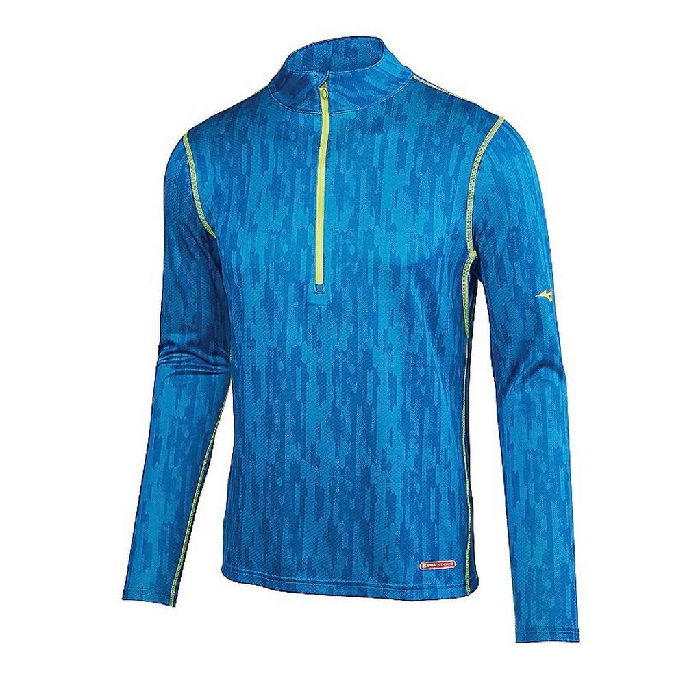 Mizuno Breath Thermo Half Cipzáros Férfi Base Layer Kék/Sárga FZC104923